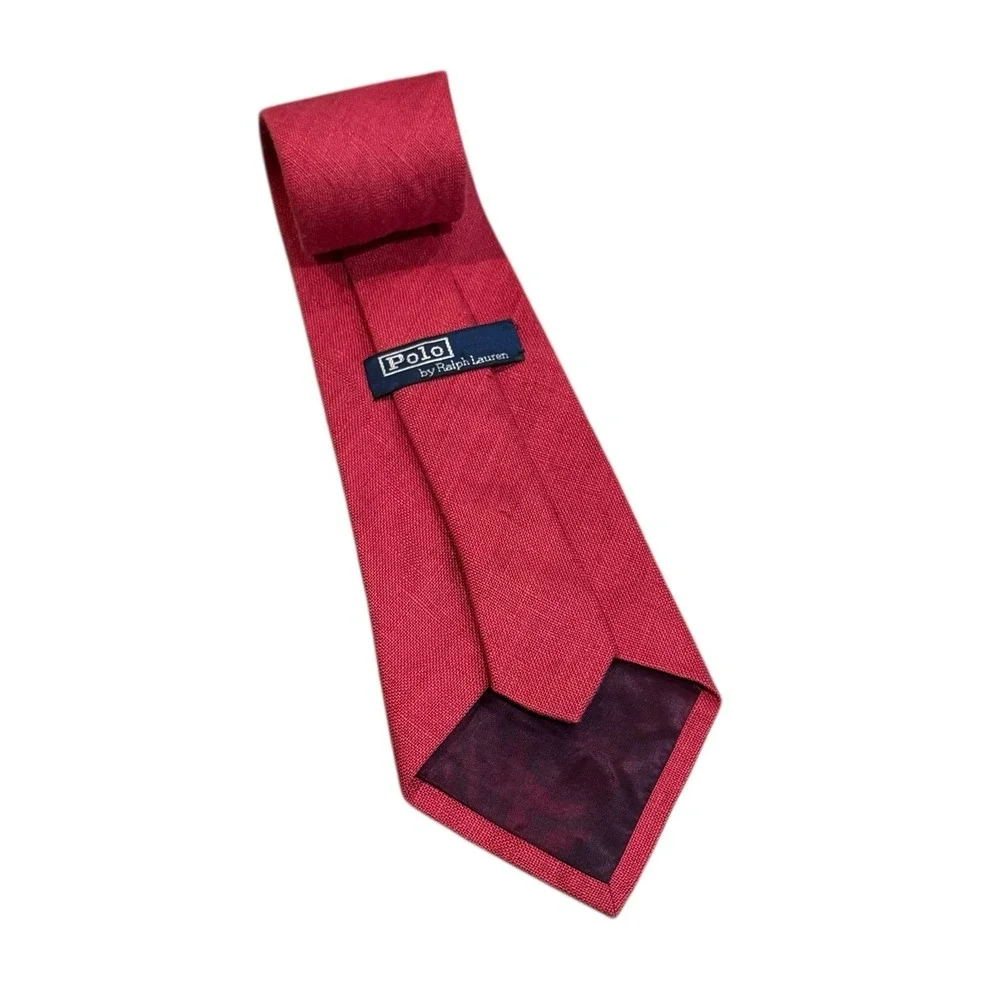 Polo Ralph Lauren Men's Tie Red 100% Linen Pony Logo USA 4.25